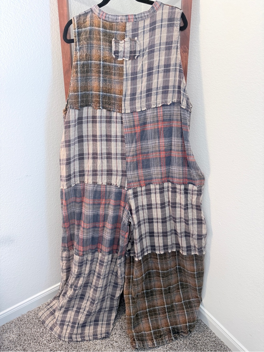 Oli & Hali Patchwork Plaid Sleeveless Jumpsuit in Brown, Gray & Red - Picture 3 of 5